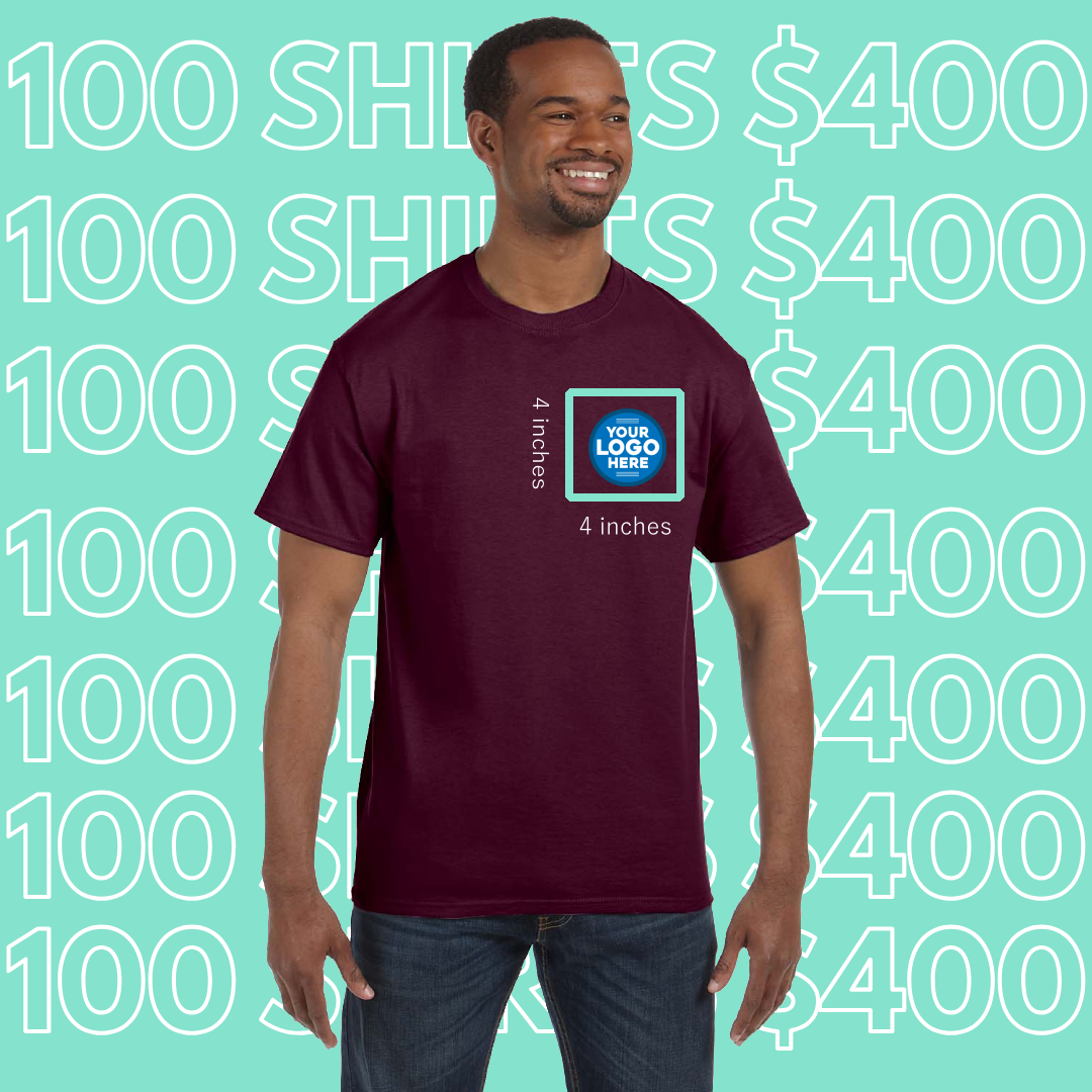 100 Custom Crew Neck T-Shirts Standard Quality $400 SALE (Bulk) (Unisex)